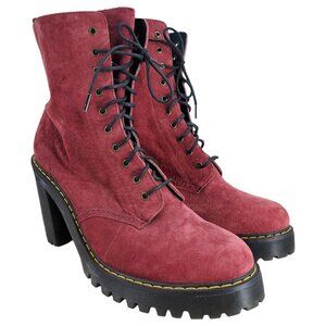 Dr Martens Kendra Platform Heeled Lace Up Boots Size 11 Wine Red Combat Leather